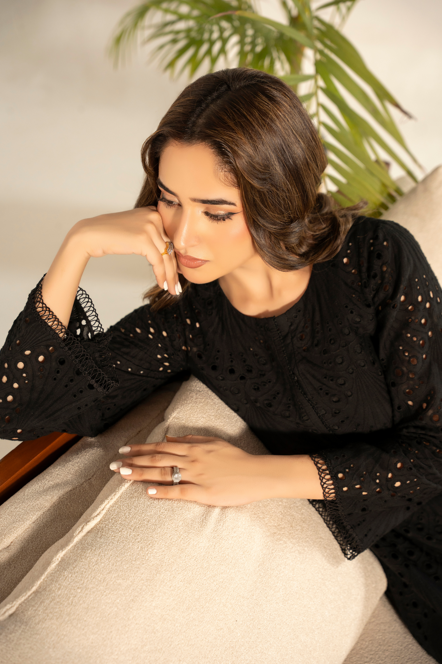 Black Fan Cutwork Kurta Set