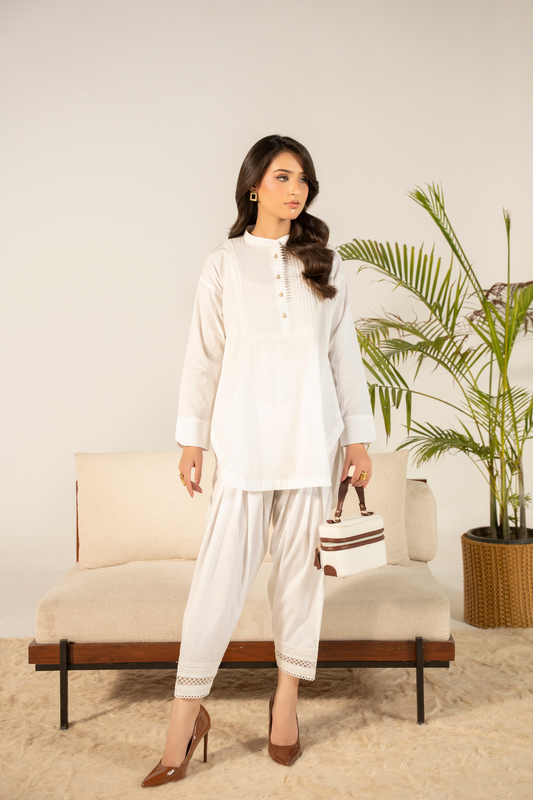 Ivory Pintuck Kurta Shalwar Set