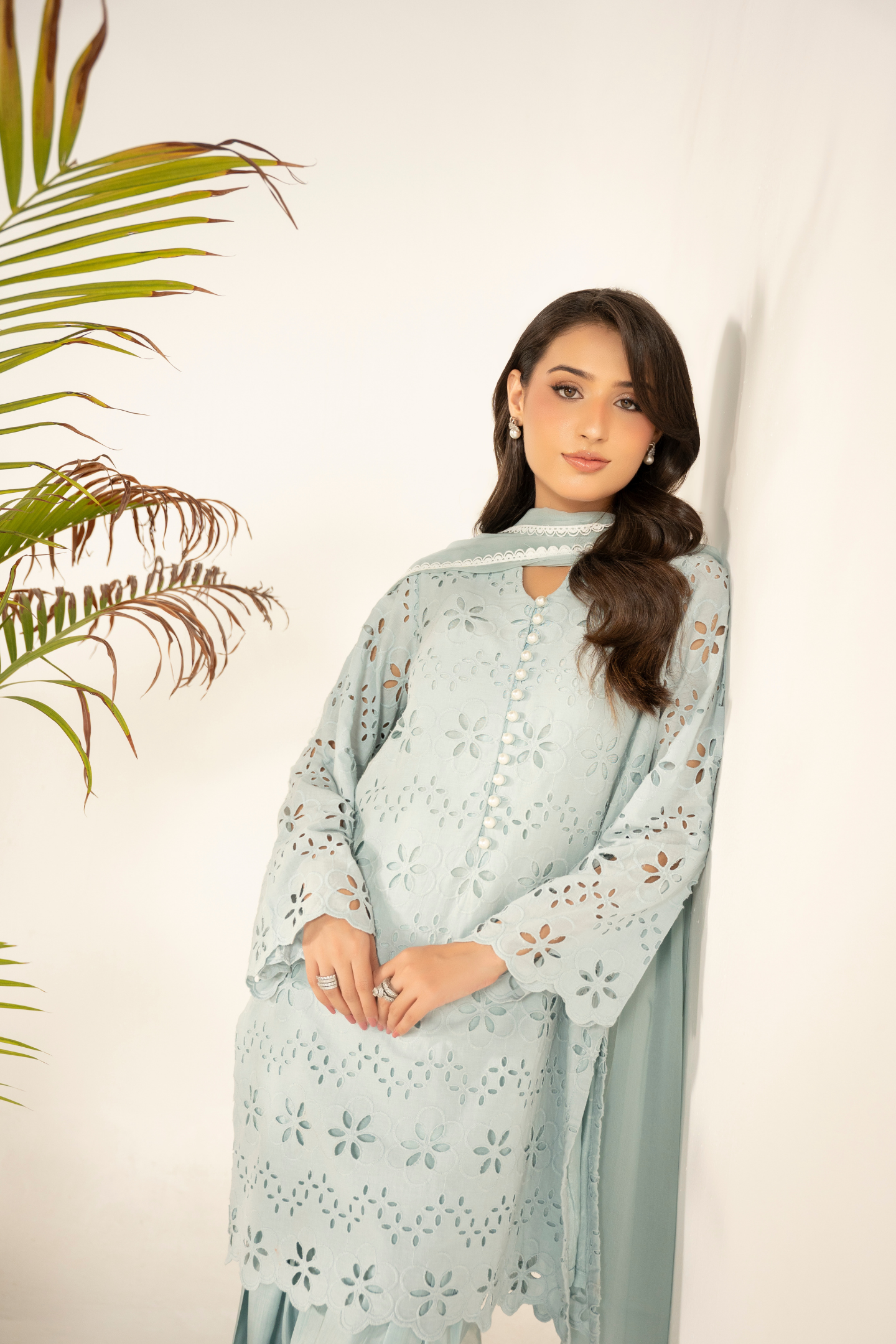 Powder Blue Schiffli Farshi Shalwar Set
