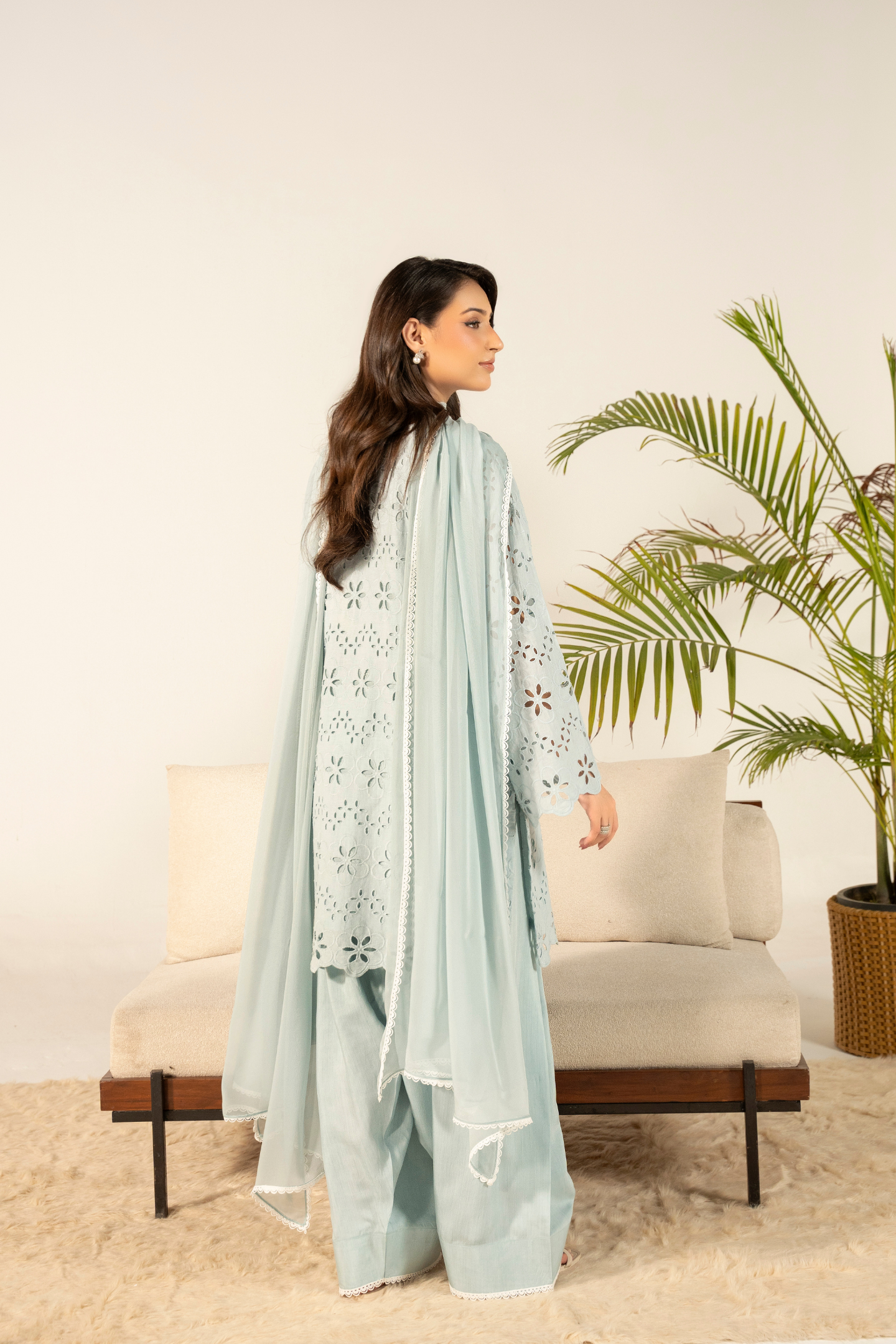 Powder Blue Schiffli Farshi Shalwar Set