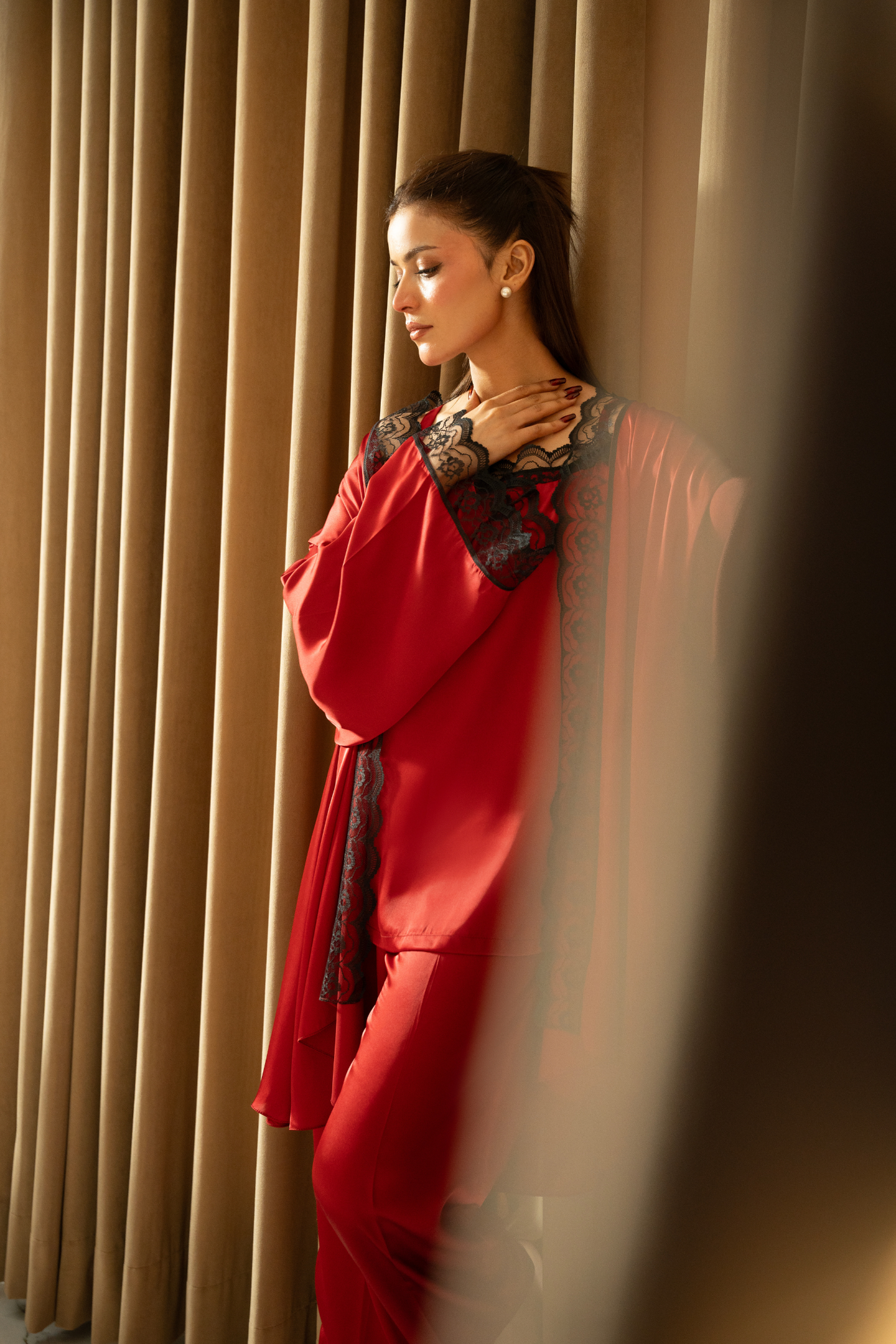Scarlet Red Silk Robe Set - Loungewear