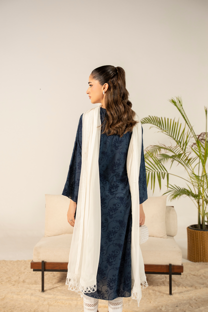 Navy Floral Embroidered Kurta