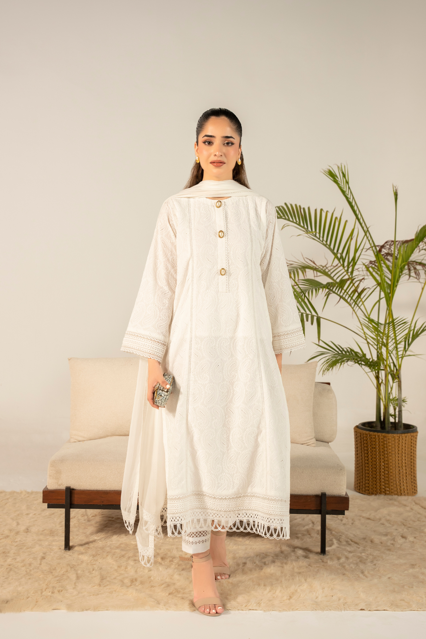 Ivory Chikankari Kurta Set