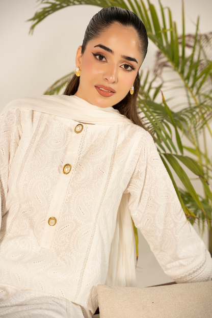 Ivory Chikankari Kurta Set