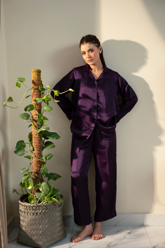 Plum Silk PJ Set - Loungewear
