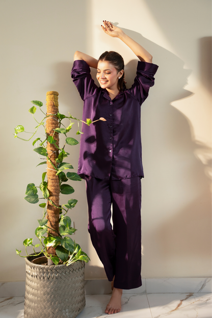 Plum Silk PJ Set - Loungewear