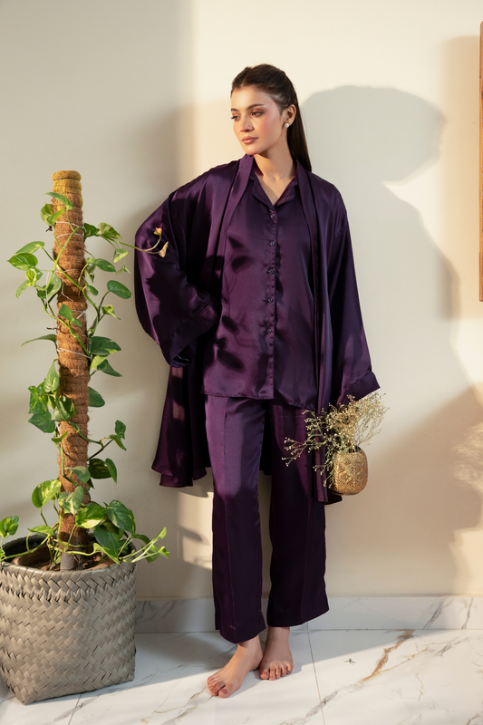 Plum PJ Silk Robe Set - Loungewear