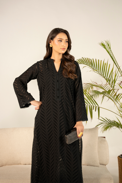 Black Chevron Chikankari Kurta Set