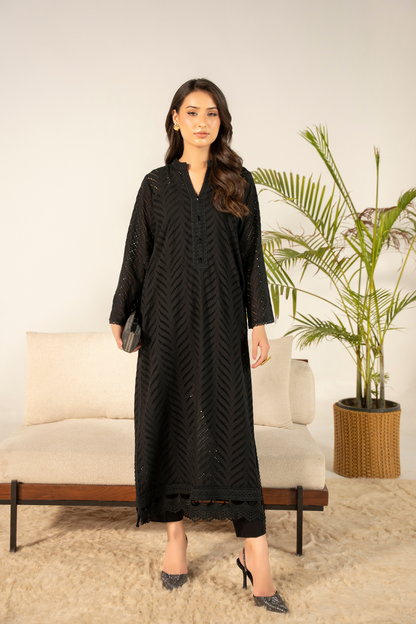 Black Chevron Chikankari Kurta Set