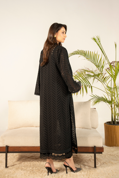 Black Chevron Chikankari Kurta Set