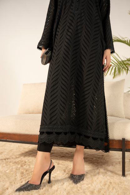 Black Chevron Chikankari Kurta Set