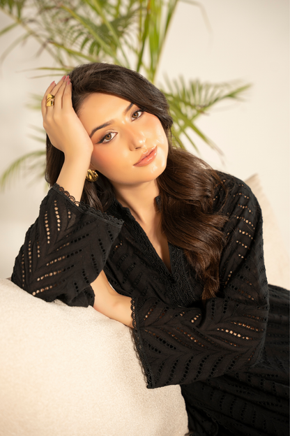 Black Chevron Chikankari Kurta Set