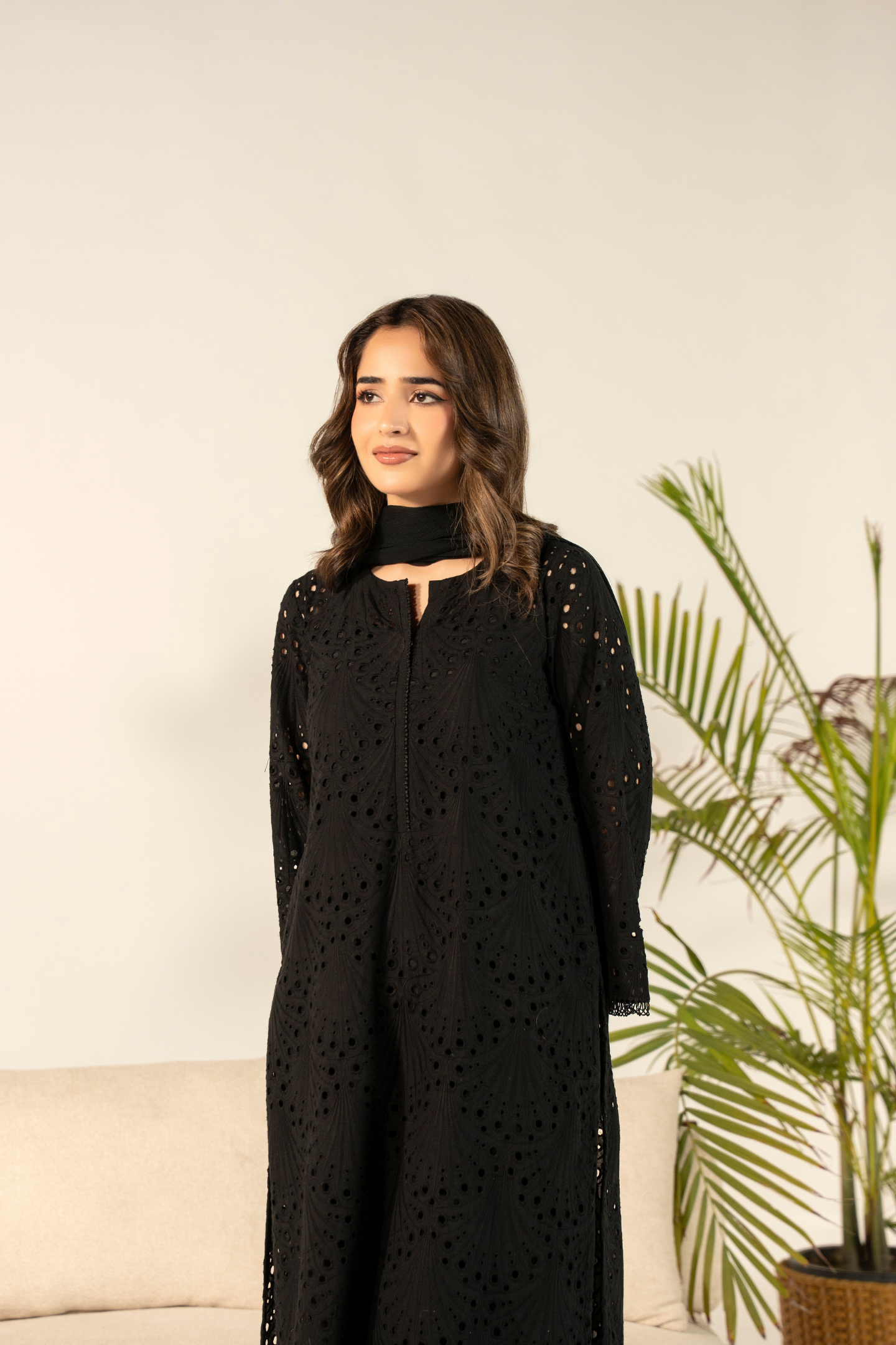 Black Fan Cutwork Kurta Set