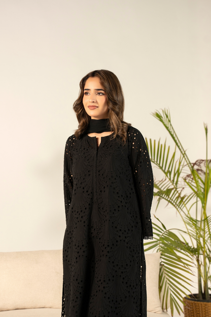 Black Fan Cutwork Kurta Set