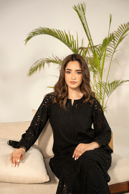 Black Fan Cutwork Kurta Set