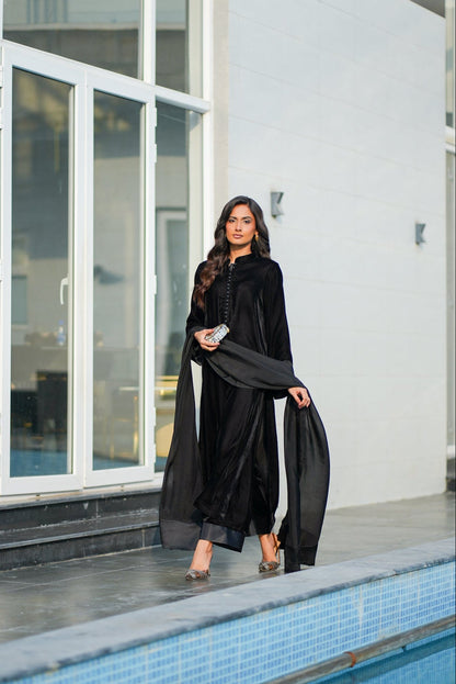 Black Velvet Kurta Set