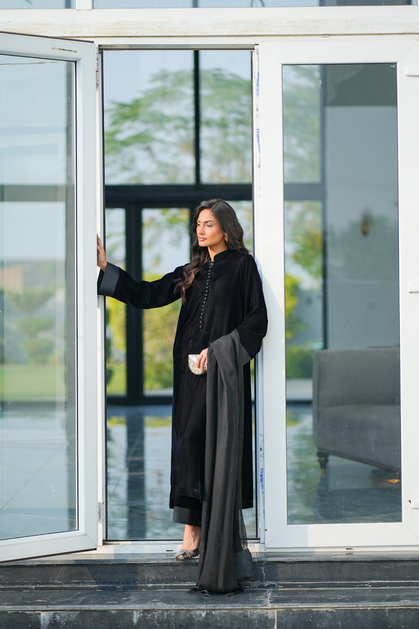 Black Velvet Kurta Set