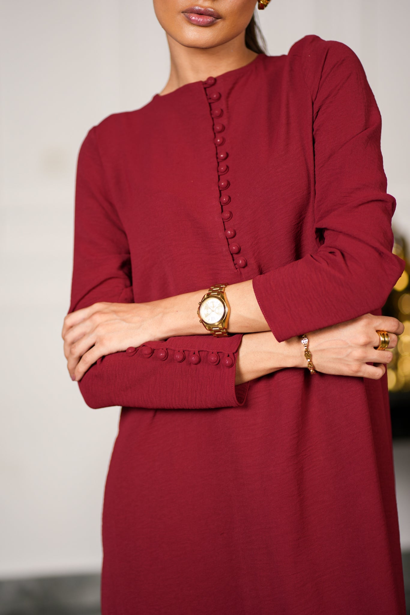 Maroon Textured Kurta Set