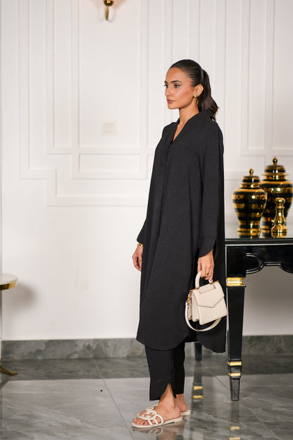 Black Textured Kurta Set
