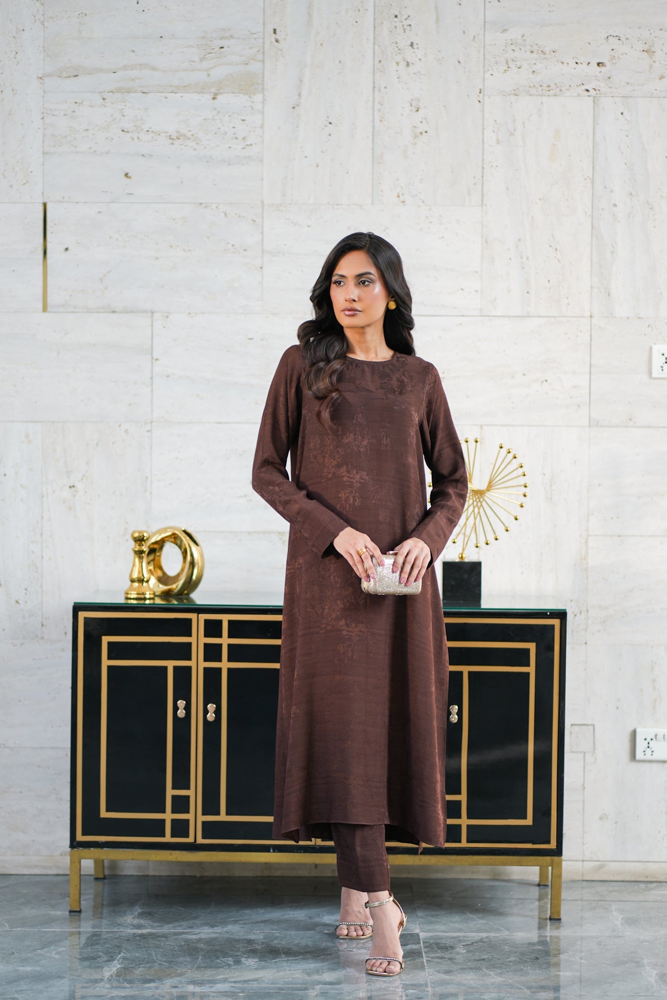 Mocha Embossed Silk Set