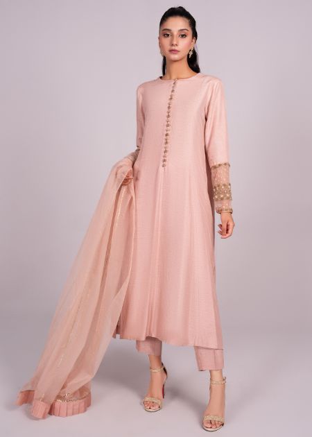 Dust Pink Rawsilk Embroidered