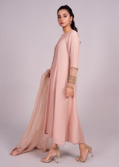 Dust Pink Rawsilk Embroidered